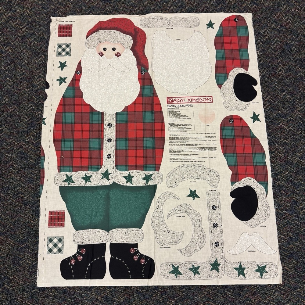 Vintage Daisy Kingdom Santa Door Panel Cut & Sew Fabric Pattern Red Green Plaid